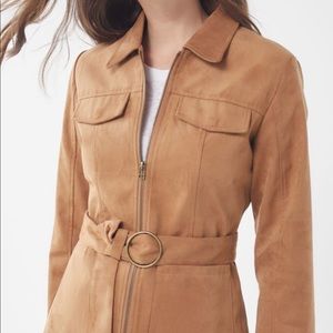 Faux suede belted jacket